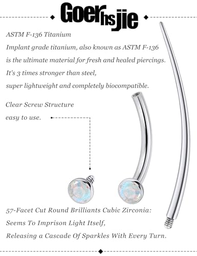 F136 Titanium 16g 6/8/10mm Eyebrow/Rook/Snug/Vertical-Labret/VCH/Snake-Eyes/Anti-Tragus/Christina/Daith/Belly-Button/Bridge/Hood/Surface Curved Barbell Piercing Jewelry for Women Men - color: AB, size: 10 mm (3/8 in)