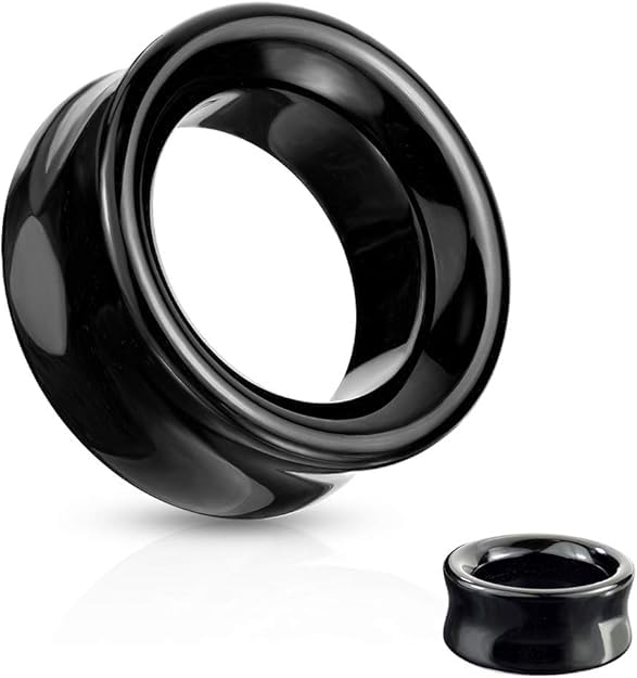 Ear gauges ear plugs Black Obsidian Hollow Tunnels Organic Stone Double Saddle Ear Plugs - style: 25MM-1 INCH