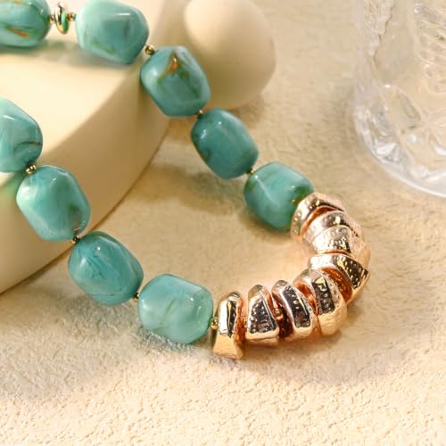 VIBILIA Boho Beaded Chunky Statement Necklace for Women Y2K Summer Jewelry | Boho Handmade Large Resin Bead Strand, Trendy Statement Summer Vacation Holiday Jewelry - color: Oval-Turquoise