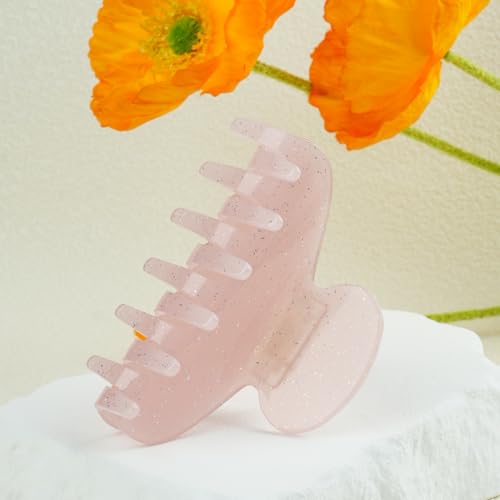 MAORULU Medium Cute Acetate Hair Claw Clips for Women Girls, 3 Inch Cherry Red Claw Clips for Thin & Medium Thick Hair, Durable French Banana Clip with Gift Box (Glitter Pink) - color: Glitter Pink