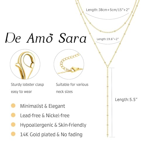 Lariat Gold Necklace for Women, Dainty Long Necklaces 14k Gold Plated Y-Shaped Layered Drop Necklaces for Women Trendy Simple Gold Jewelry for Prom Vacation Gifts - color: Layered Satellite Chain-Gold