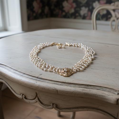 2026 Vintage 18K Gold Plated Multi-Layer Pearl Choker Necklace, Triple-Strand Faux Pearl Collar with Intricate Filigree Clasp, Retro Elegant Bridal Wedding Jewelry