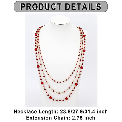 Firstmeet Long Chain Multi Layer Fashion Glass Beads Handmade Necklace for Women - color: Red-j