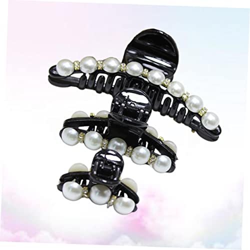 Snap Barrettes for Women Black Pearl Clips Fashion Style Hair Clip Set 3 Sizes Included