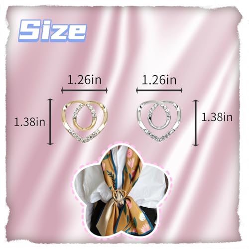 Rhinestone Heart Scarf Ring, Shirt Clip, Silver Gold, Metal, 1.5cm Inner Diameter, Fashion Clothing Accessory