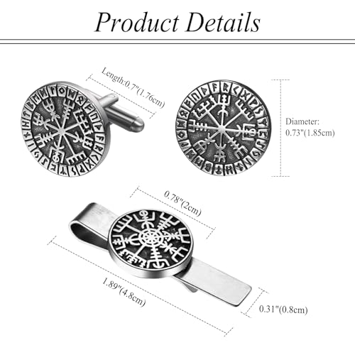 Mens Viking Cufflinks and Tie Clip: Norse Viking Tuxedo Shirt Cuff Links and Cool Tie Clip Shirt Accessories for Business Valentines Christmas Birthday - style: Viking Compass Cufflink and Tie Clip