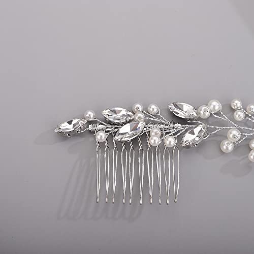 Hair Vine for Women Bridal Hair Comb for Bride Pearls Crystal Hair Comb Slide SILVER