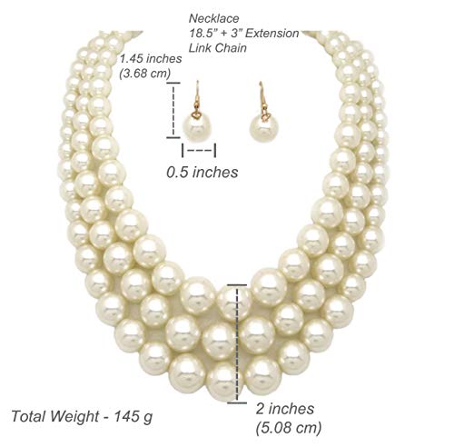Fashion 21 Women's Faux Pearl Three Multi-Strand Statement Necklace and Earrings Set - color: Cream