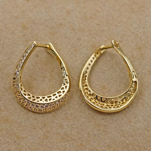 18K Gold Plated Flower Dangle Earrings for Women, Hypoallergenic Cubic Zirconia Earrings, Elegant CZ Drop Earrings, Statement Jewelry Gifts Party Fashion - style: OBS7520-HollowTeardrop