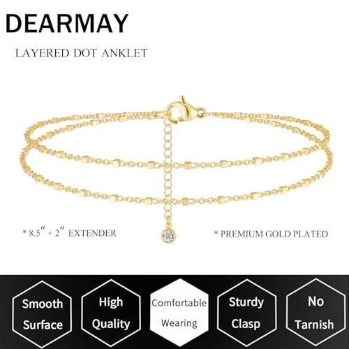Dainty Gold Ankle Bracelets for Women Waterproof | Non Tarnish 14K Gold Plated Beaded Anklets, Layered Summer Beach Jewelry Gifts, Bikini Outfits for Vacation