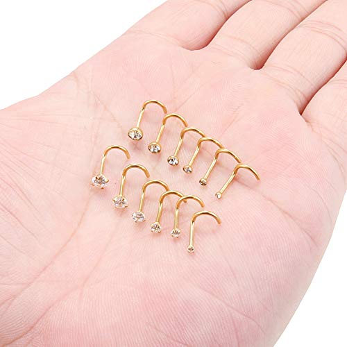 18G 1.5mm 2mm 2.5mm 3mm 3.5mm 4mm Round Diamond CZ Nose Screw Studs Rings Piercing Jewelry 4-12PCS - color: 12PCS - Gold