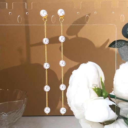 Pearl Earrings for Women 14k Gold/Silver Pearl Drop Earrings Long White Pearl Tassel Dangle Statement Earrings Bridal Wedding Dainty Prom Earrings Birthday Gifts Jewelry - color: 6MM Gold Pearl Drop Earrings