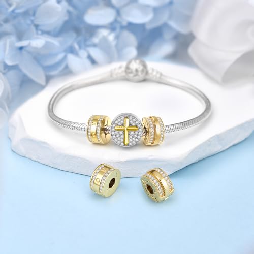 DALARAN Stopper Beads for Bracelets 925 Sterling Silver Clip Spacer Charm Bracelet Stoppers - style: Gold Clip StopCharms-Love