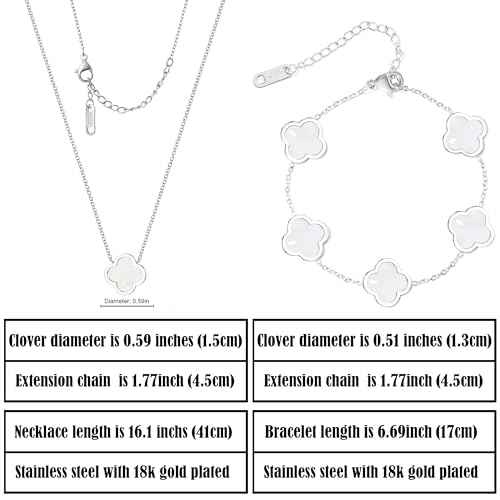 Delicacy Clover Bracelets Necklace Set:Clover Necklaces Clover Bracelet Women Link Bracelets Cute Gold Jewelry - color: Silver-White