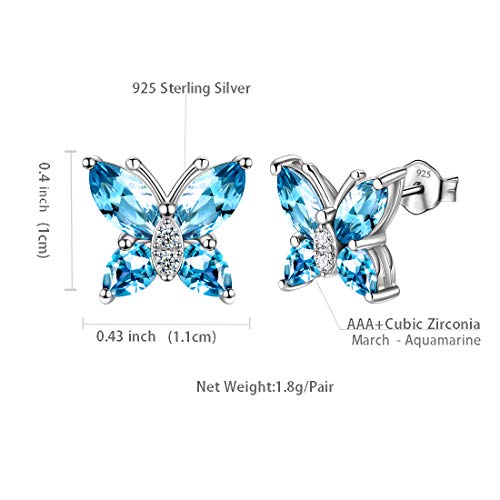 Butterfly Birthstone Stud Earrings - Women 925 Sterling Silver Butterflies Birthstone Stud Earrings Birthday Gift for Women - color: C.March
