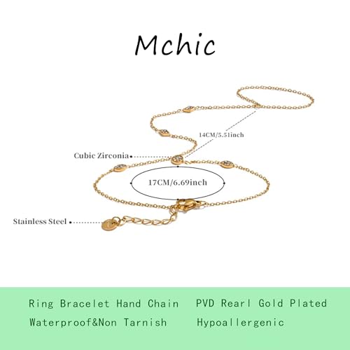 Mchic Hand Chain Tennis Bracelets for Women Trendy: Dainty Diamond Beaded Bracelet 14K Gold Plated/Silver Finger Ring Bracelet Hand Chain Jewelry Adjustable Sparkly Prom Bracelets - color: Rhombic CZ hand chain silver