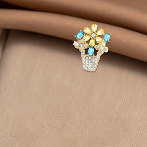 Rhinestone Flower Brooch Cute Floral Crystal Pearl Brooches and Pins for Women Gold brooch Fashion Jewelry for Women Men Gift - color: Crystal flower basket