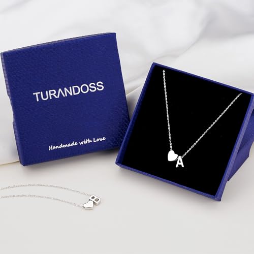 Turandoss S925 Sterling Silver Initial Necklaces for 5-16 Years Old Girls | Dainty Teen Girl Gifts Trendy Stuff Heart Initial A-Z Necklaces Personalized Birthday Jewelry Gifts for Girls - color: M