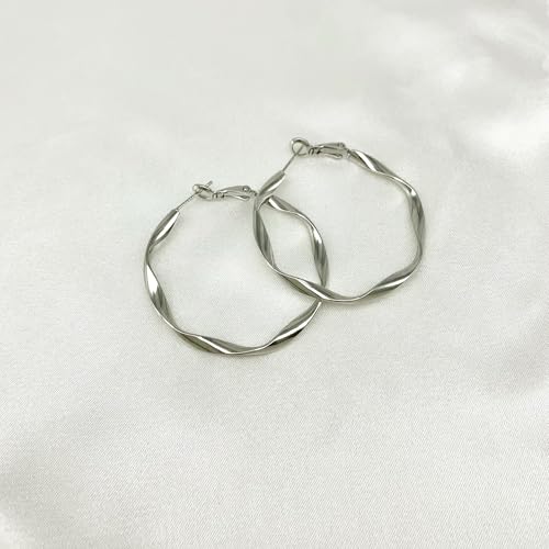Rose/White/18k Gold Plated Hoop Earrings Lightweight Hoop Earrings For Women Loop Earrings 1in 2in - color: White Gold, size: 40mm