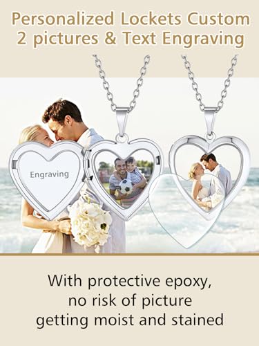 FindChic Locket Necklace for Women Custom Photo Memorial Gifts 4 Colors | Silver/Black/Rose Gold/Gold Plated Personalized for Loved Ones, Birthday Valentine's Day Keepsake - style: 16. Small Heart-Silver