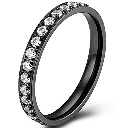 Jude Jewelers 3mm Stainless Steel Cubic Zircon Filled Stackable Eternity Wedding Band Ring - color: Black