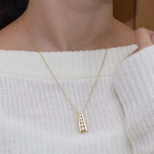 Five Stone Journey Bar Pendant Necklace Women 925 Sterling Silver 1.25 CT | Round Moissanite or Lab Grown Diamond, 14K Gold Over Sterling Silver With 18" Chain - color: Moissanite