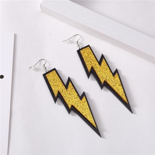 ONLYJUMP Acrylic Exaggerated Lightning Earrings Statement Punk Retro Geometric Delicate Neon Personalized Earrings Accessory Jewelry for Women - color: Glitter Gold