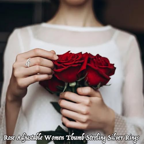 Fookduoduo 925 Sterling Silver Ring Inspirational Jewelry adjustable Wrap Open Rings for Women - style: Rose Flower