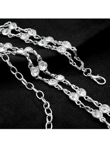 Women Rhinestone Crystal Waist Belts for Dress Adjustable Ladies Metal Chain Belts - size: 150CM/59.1IN, style: Silver-B