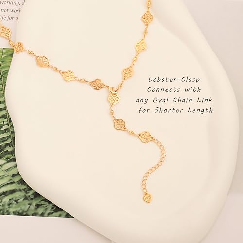 Aobei Pearl 18K Gold or Platinum Long Chain Necklace for Women Chunky Statement Chain Link Necklace Adjustable Geometric Open Chain Layering Jewelry - color: Gold Rhombus Flower Chain
