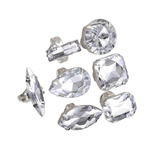 7PCS Elegant Teardrop Crystal Rings Set, Adjustable Alloy Jewelry for Party Wedding Gifts & Special Occasions Large Rhinestones Rings Set