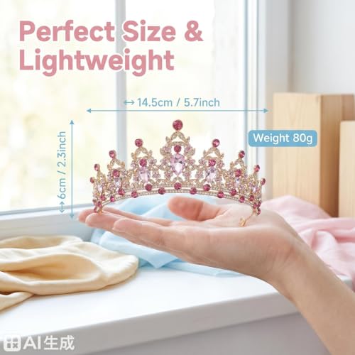 Kamirola - Queen Crown and Tiaras Princess Crown for Women Crystal Headbands for Bridal, Princess for Wedding and Party - color: Rose Pink