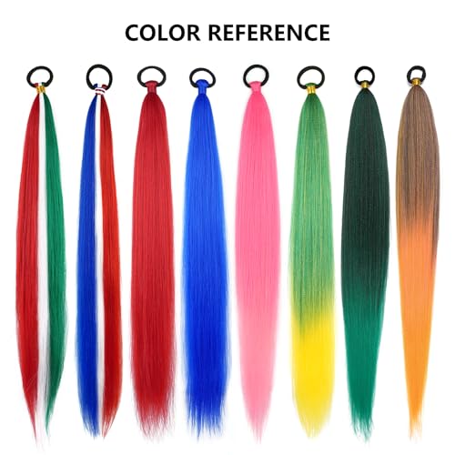 Ponytail Extension with Hair Tie Straight Sleek Wrap Around Braid Ponytail | 2 Pack Braid Ponytail Extension, Green Pink Gradient 26 Inch Braid Extensions for Women (Green/Rose Pink/Light Pink#) - color: Green Pink#, size: 26 Inch(Pack of 2)