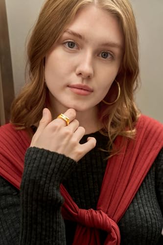 Cicy Bell Initial Rings for Women 18k Gold Plated Adjustable Rings | Open Signet Rings, Bold Letter, Personalized Engraved, For Party - color: Initial-D