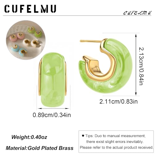 Chunky Hoop Earrings for Women, Lightweight Statement Daily Wear Gifts - color: Green C