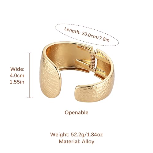 AsAlways 14K Gold Plated Hammered Cuff Bracelet for Women Wide Textured Open Cuff Bangle Statement Gold Chunky Bracelet Jewelry Gift - color: 02 Gold