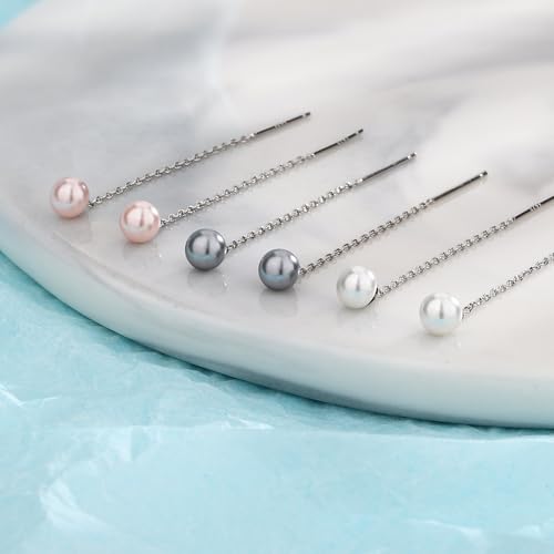 925 Sterling Silver Dangle Earrings with Charms Heart, Water drop, Moon, Star Long Drop Earring for Women Jewelry Gifts Hypoallergenic - color: pearl pink