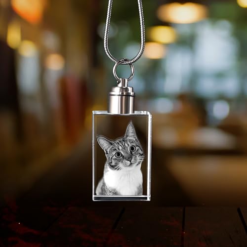 Farfume Personalized Photo Necklace for Women/Men, Memorial Jewelry Gifts | Holds 2 Pictures Pendant, Custom Engraved Text, Beautiful Locket for Girls, Durable Stainless Steel, Mothers Day Gifts - color: Crystal Square Necklace