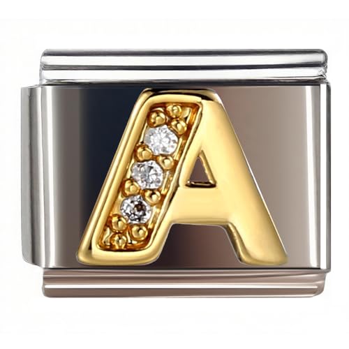 9MM Diamond Golden Letter Charm for Italian Charm Bracelet,DIY Italian Module Chain for Women - style: Letter-A