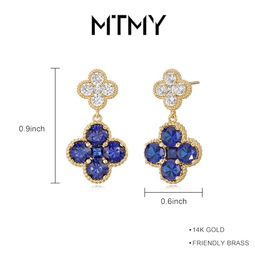 MTMY Dangle Earrings for Women 14K Gold Plated Four Leaf Clover Dangling Drop Birthstone Stud Earrings Trendy Flower Birthstone Jewelry Birthday Gifts - style: Sep.-Sapphire