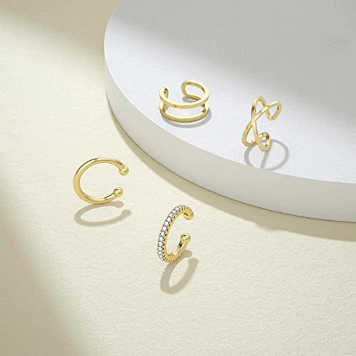 SEVENWELL Ear Cuffs for Women, Adjustable Non Piercing Cartilage Earrings | Adjustable Fit, Lightweight Comfort, Stackable Style, Sensitive-Ear Friendly, Daily & Party Wear - color: Style C-Gold-4 pcs