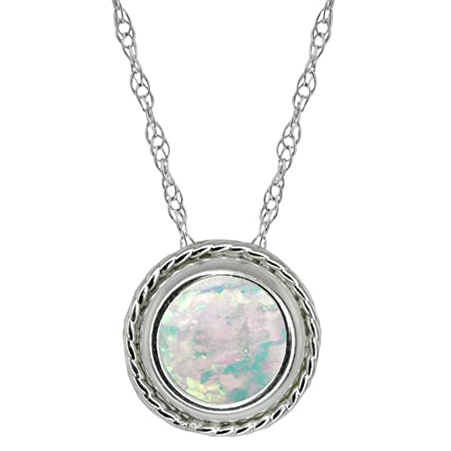 Gem Stone King 0.30 Ct Round Shape White Simulated Opal 925 Silver Pendant