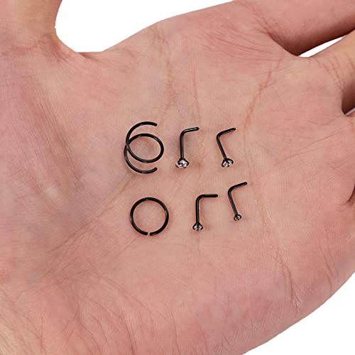 21PCS 18G 20G 22G 316L Stainless Steel Nose Rings Hoop for Women Men Double Nose Ring CZ Nose Stud Piercing Jewelry - color: 22G-Sliver+Gold+Black