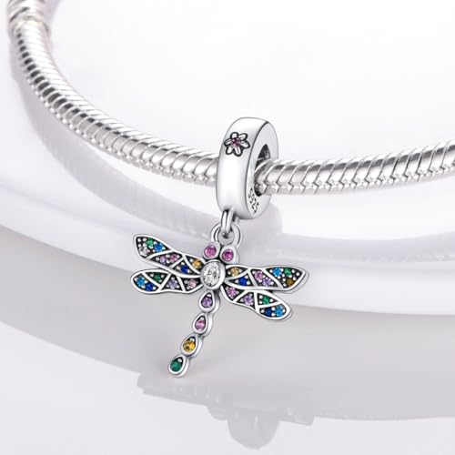 HONGRUI 925 Sterling Silver Charm for Bracelets Fashion Women Jewelry Gift - color: Pink dragonfly