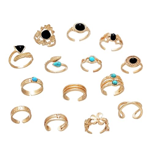 Bohemian Toe Rings for Women Vintage Turquoise Stackable Toe Ring Set Summer Hawaiian Beach Adjustable Toes Rings Ocean Foot Jewelry - style: 14PCS