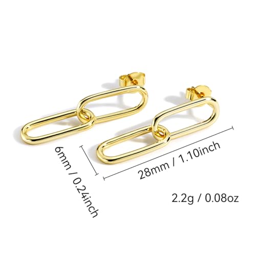 18K Gold-Plated Paperclip Earrings 925 Sterling Silver Posts Lightweight Hypoallergenic Earrings Jewelry Gift Birthday Present - color: Gold