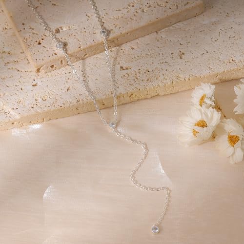 Gold Necklace for Women, Dainty Long Necklace 14k Gold Plated Lariat Long Necklaces for Women Trendy Simple Statement Drop Necklace Fashion Body Chain Prom Jewelry Gold Accessories - color: 7-Silver
