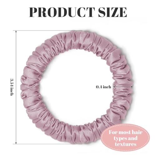 Scrunchies Hair Ties Silk Satin Scrunchy, WantGor Women 4PC Hair Bands | Pure Mulberry Silk Skinny Elastic Scrunchies Bracelets Ponytail Holders Hair Accessories (Black,Champagne,Pink,Green) - color: Black,Champagne,Pink,Green