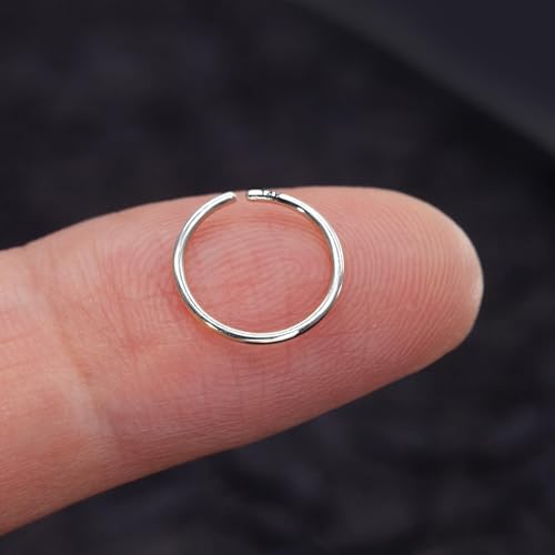 14K Gold Nose Ring Hoop for Women and Men, 6mm/7mm/8mm Tiny Gold Nose Ring Stud Piercing Jewelry, 20G 22G - color: 14k White Gold, size: 20 gauge(0.8mm)-8mm