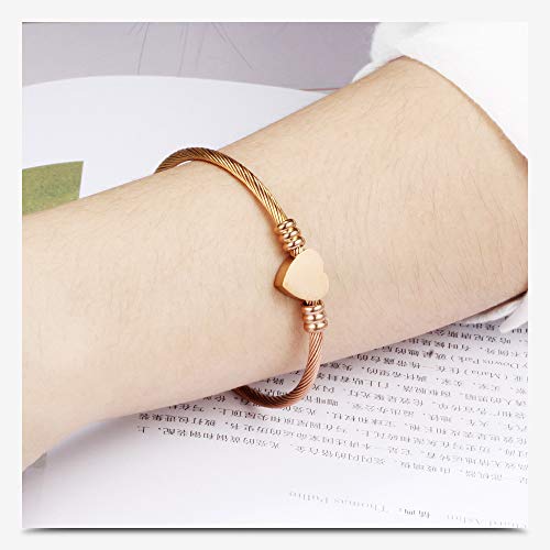 kelistom 316L Stainless Steel Love Heart Charm Bracelet for Women Romantic Gift Silver/Rose/18k Gold Plated OT Clasp Bracelets - color: heart cuff-silver